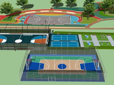 現(xiàn)代 運(yùn)動(dòng)場(chǎng)地 消防登高面 戶(hù)外健身跑道標(biāo)識(shí)標(biāo)志 娛樂(lè)運(yùn)動(dòng)場(chǎng) 綠道劃線 公園鋪裝SU模型
